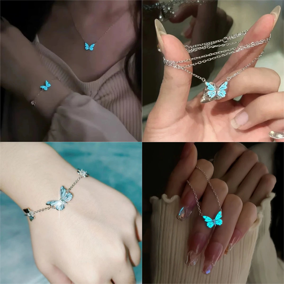 Iridescent Blue-Butterfly Bracelet (glow in the dark)