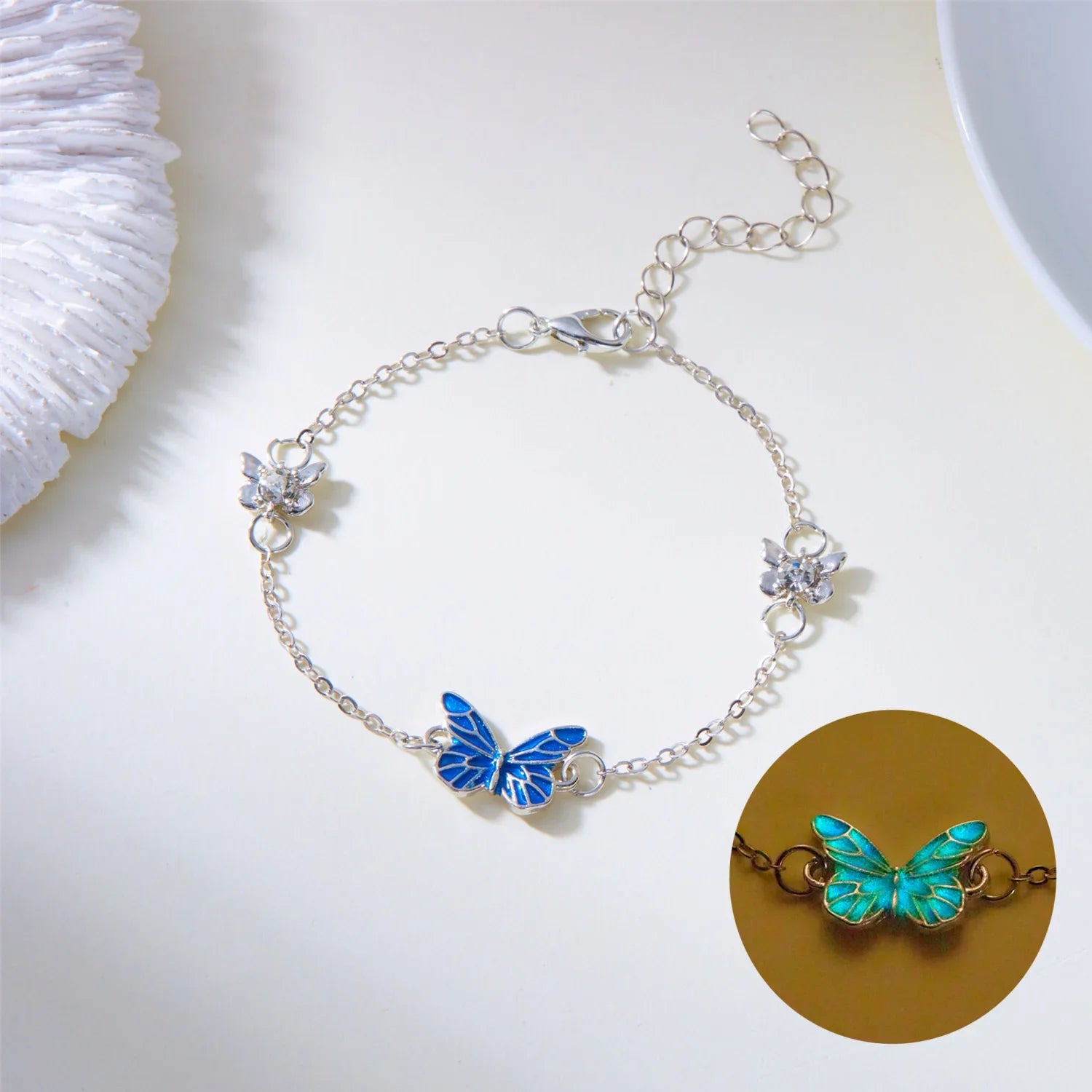 Iridescent Blue-Butterfly Bracelet (glow in the dark)